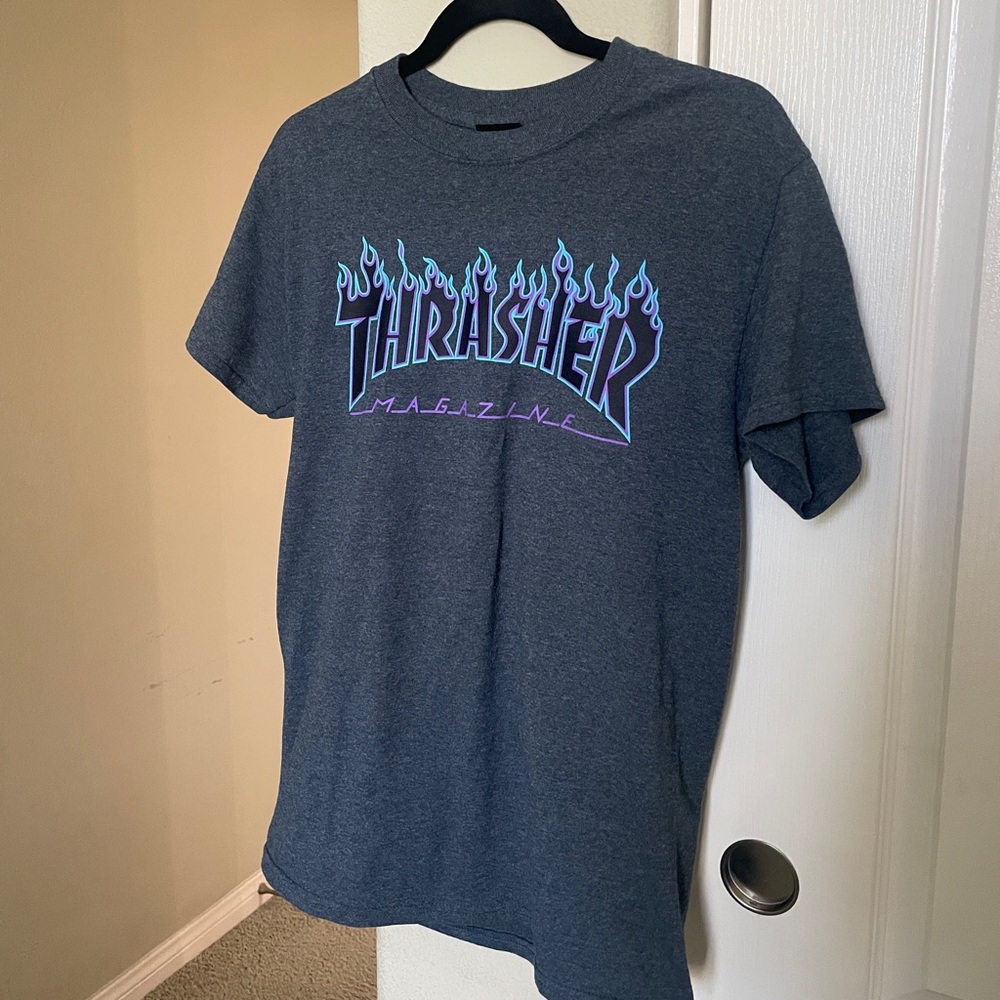 Thrasher Blue Purple Flames Logo Tee